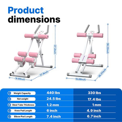 24FITNESS SummerVibes Dual Track Ab Trainer — 440LB Capacity | LCD Monitor, Foldable & Full Body Toning VIP